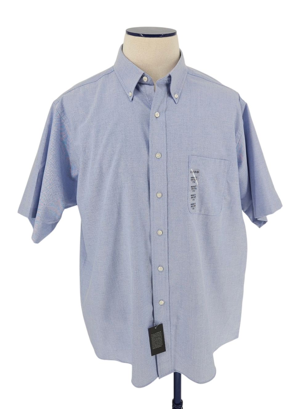 IZOD Regular Fit Oxford Shirt Blue Short Sleeve Button Up Collared Mens 17.5